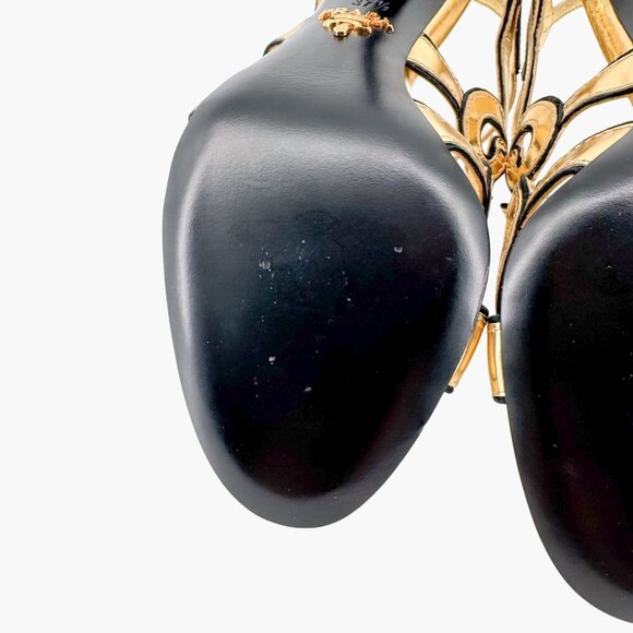 Prada Baroque Gold Caged Sandals Size 37.5 US 7.5 Cutout Metallic Leather Heels - Picture 13 of 15